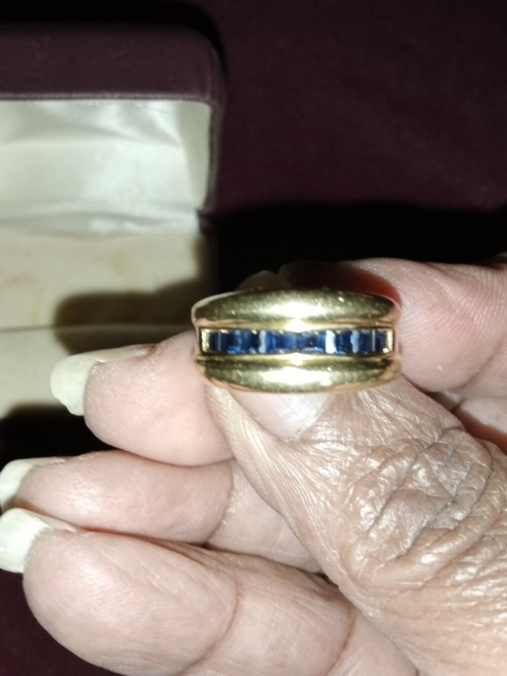 14kt Solid Gold 7.2g Blue Sapphire Men's Ring Sz 7.25 - Picture 9 of 13